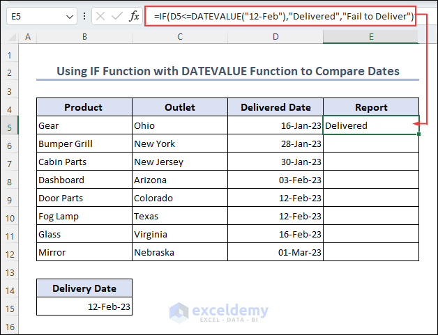 Using formula with IF and DATEVALUE function in Excel