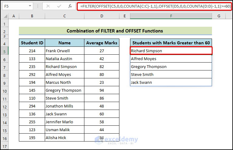 create dynamic list using FILTER function