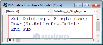 Code for Deleting Single Row