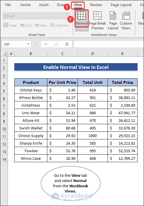 Enable Normal View in Excel