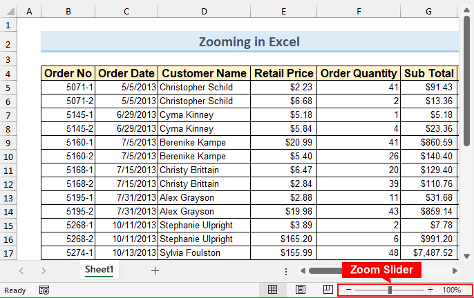 Zooming Slider in Excel