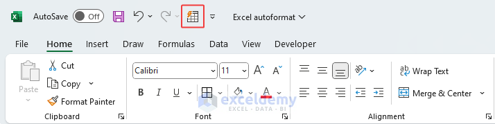 Selecting auto format from ribbon