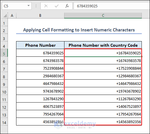 Applying Cell Formatting to Insert Numeric Characters