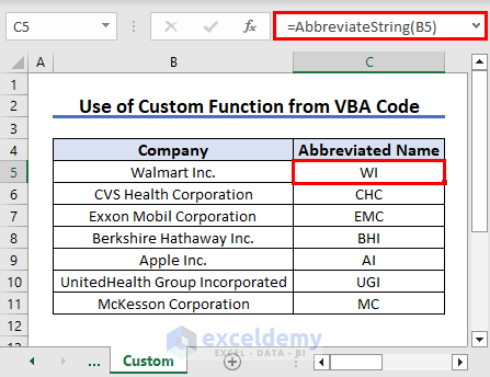 Applying Custom Functions to Abbreviate Using VBA Code