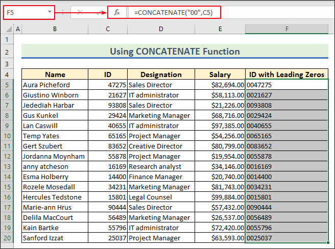 Use CONCATENATE function to pad leading zero in Excel