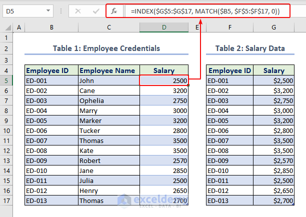 Using INDEX-MATCH Function to Combine Two Tables
