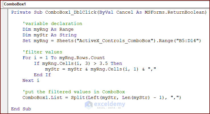 VBA Code to Filter Data in an ActiveX Controls ComboBox in Excel