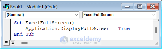 VBA code to enable full screen