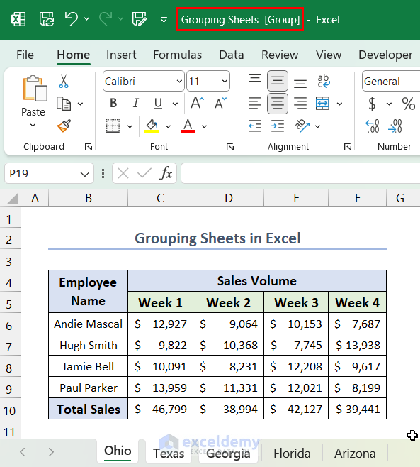 Checking grouped sheets using title bar