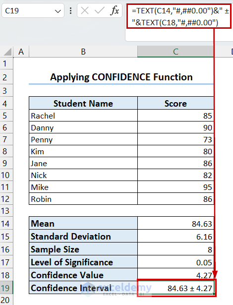 Calculating Confidence Interval Using Excel CONFIDENCE Function