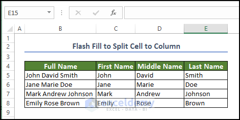 FInal form showing that the cell is now split in column