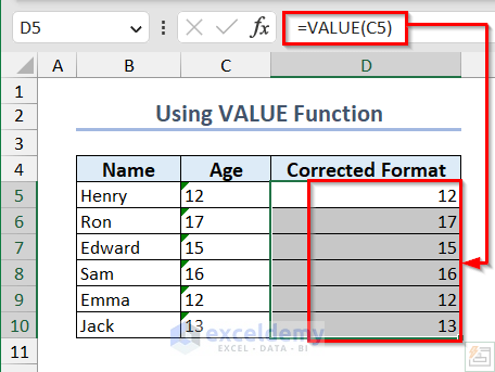 Using VALUE function