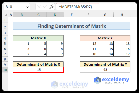 Calculating Determinant of Matrix in Excel