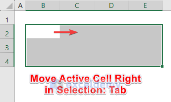 Keyboard Shortcut to Move Active Cell Right in Selection
