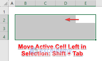 Keyboard Shortcut to Move Active Cell Left in Selection