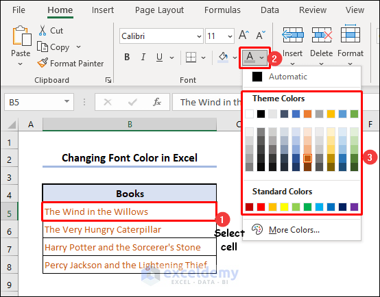 Change Font color from Font group