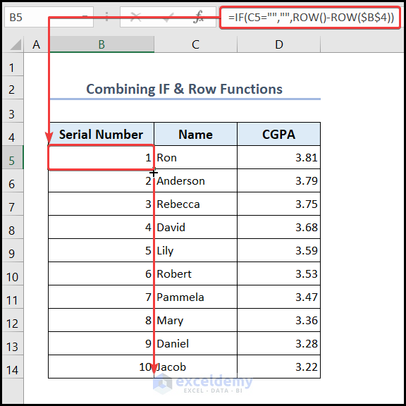 Combining IF and ROW Functions