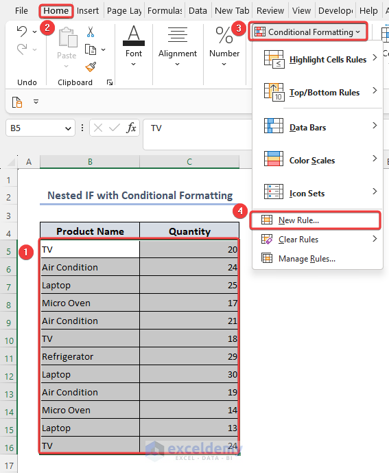 Insert new rule in conditional formatting