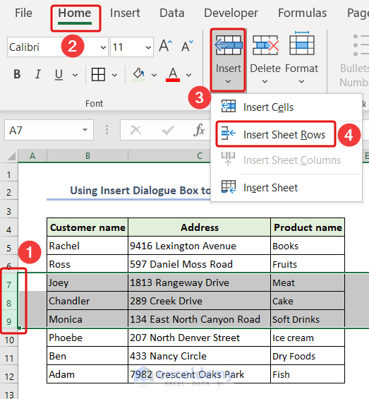 Inserting multiple rows by using the insert dialogue box