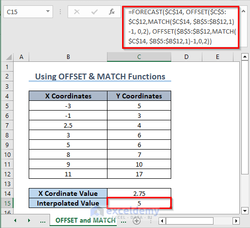 Interpolation Using FORECAST, OFFSET and MATCH Functions