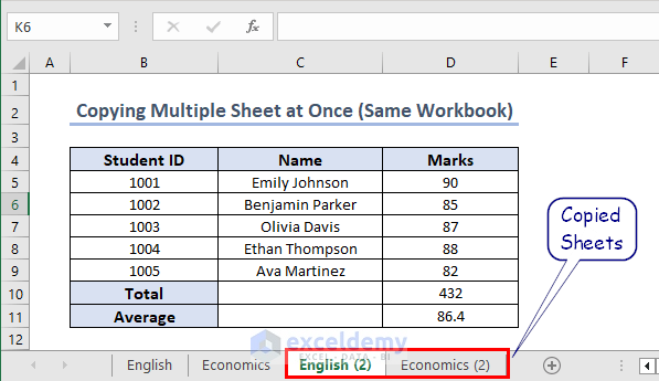 Multiple Sheets Copied at Once (Same Workbook)