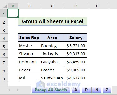 Output of grouping all sheets