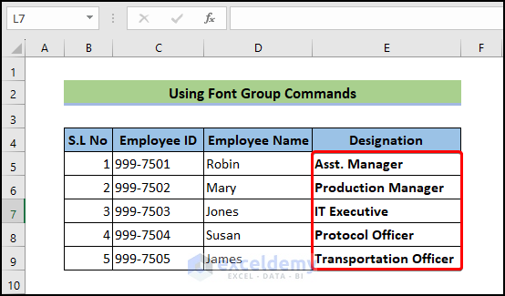 change fonts style in Excel