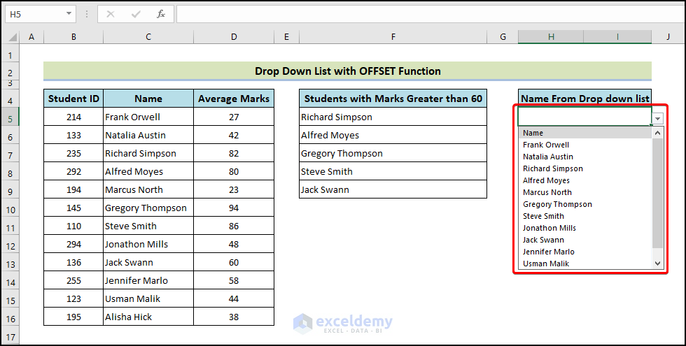 dynamic drop down list with OFFSET