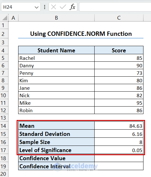 Finding Mean, Standard Deviation, Sample Size, and Level of Significance