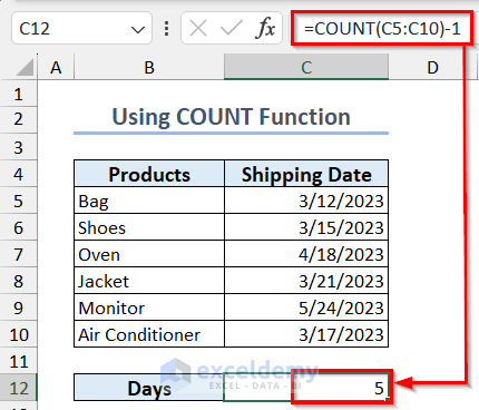 Counting values in date range using COUNT function in Excel