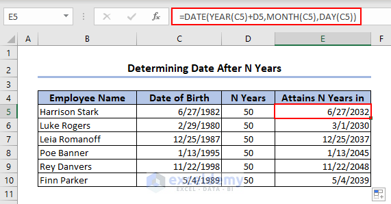 Determining date after N years