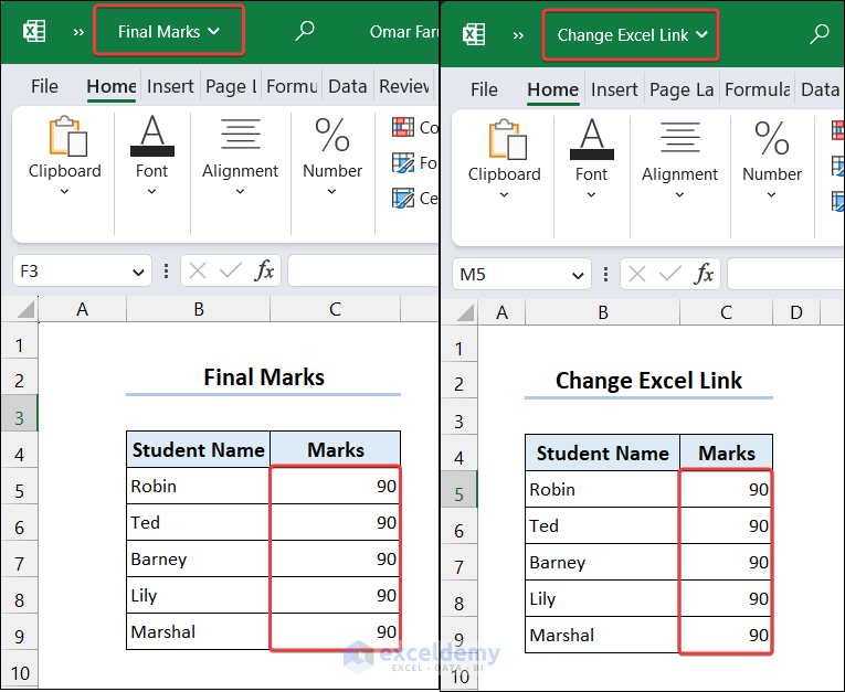 Values changed in the target file as the Source file changed