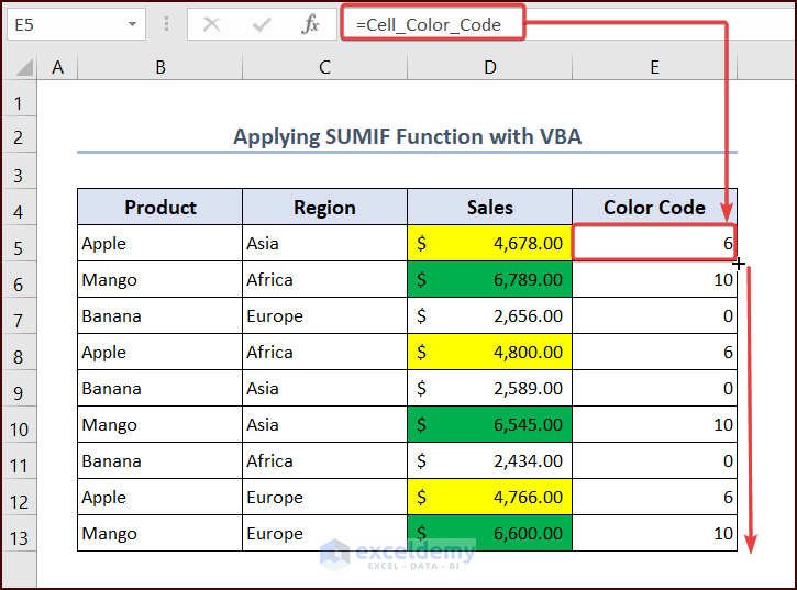 Applying Name Manager to Get Cell Color Code