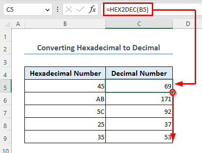 Hexadecimal to decimal conversion