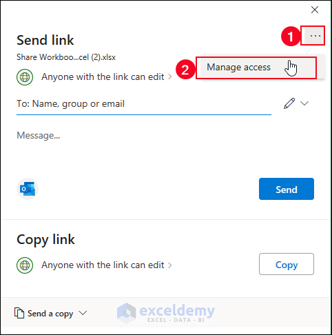 Selection of Manage access option