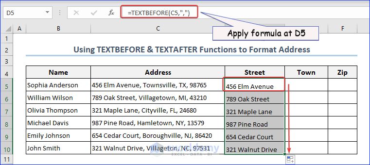 TEXTBEFORE and TEXTAFTER to find Street