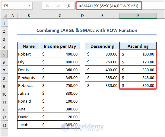 Use SMALL and ROW Functions