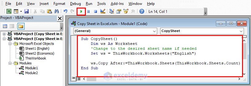 VBA Code for Copying Sheet in Same Workbook