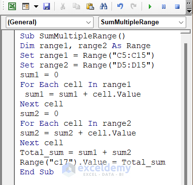 VBA Code to Sum Up Multiple Ranges