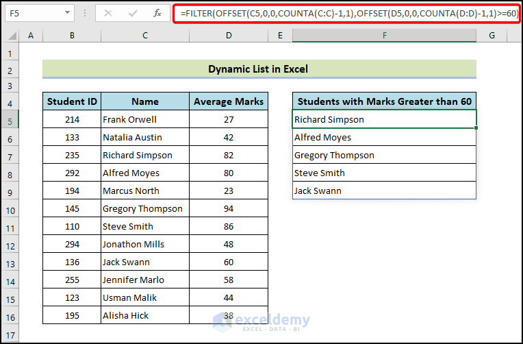 Dynamic List Excel (Complete Guideline) - ExcelDemy