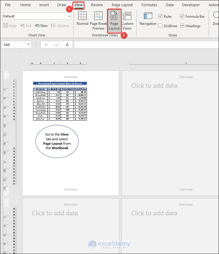 Create Page Layout View in Excel
