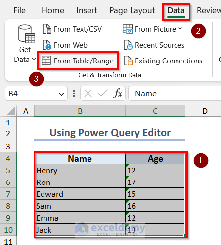 Opening power query editor