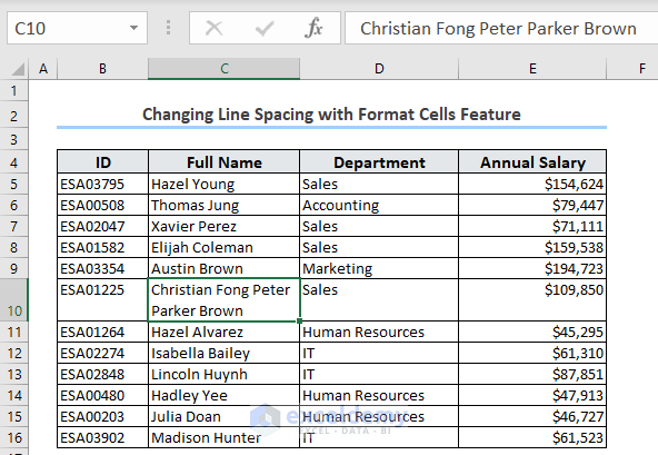 Changing Line Spacing with Format Cells Feature