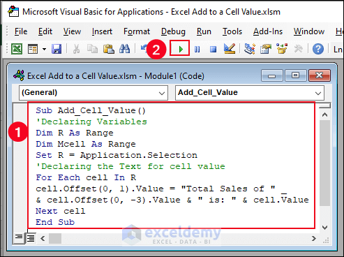 13-Pasting VBA code in the Module to add values
