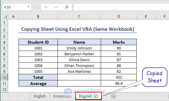 Sheet Copied Using Excel VBA in Same Workbook