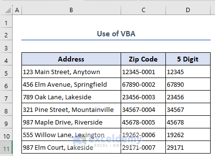 5-digit zip code from VBA