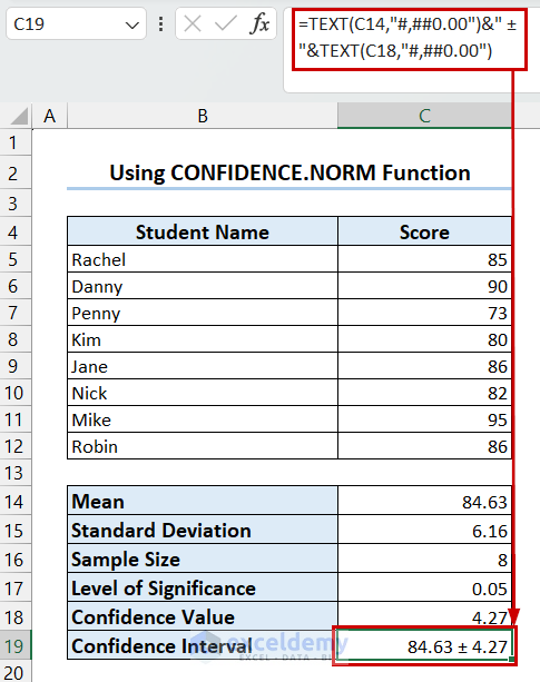 Calculating Confidence Interval in Excel Using CONFIDENCE.NORM Function