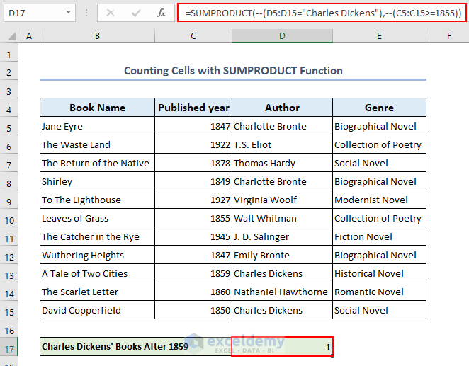 Counting cells with SUMPRODUCT function in Excel