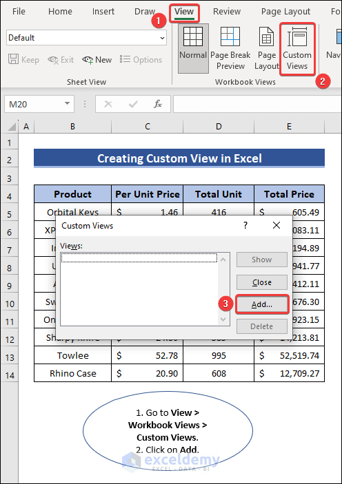 Create Custom View in Excel