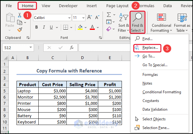 Selecting Replace to copy and paste in Excel